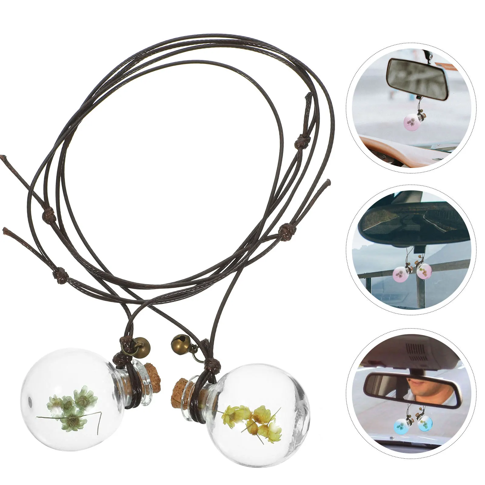 

2Pcs Car Perfume Pendant Mini Glass Bottle with Wooden Cap and Detachable Lanyard Exquisite Hanging Decor 35Mm White