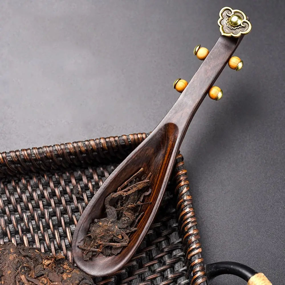 Portable Ebony Lute Shape Tea Spoon Retro Style Antiseptic Pipa Tea Shovel Black Tea Scoop Gift