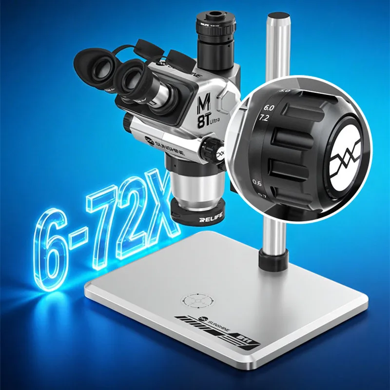 

SUNSHINE M8T Ultra 6-72X Continuous Zoom Stereo Microscope 350mm Adjustable Column Base 0.5X CTV Interface for Phone Repair