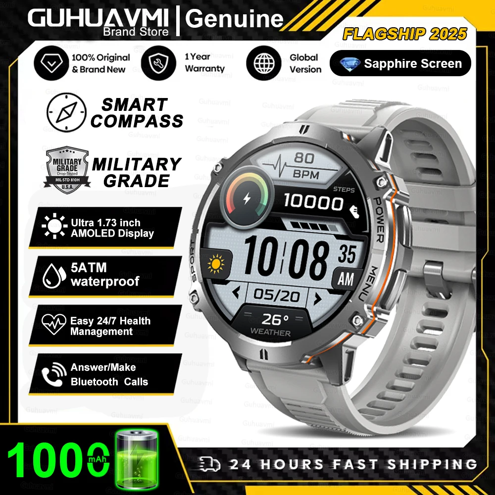 T-Rex 3 Militaire kwaliteit 1000 mAh batterij Smart Watch 10ATM Waterdicht GPS Kompas Hoogtemeter Oproep AMOLED Mannen Zwemmen Sport Smartwatch