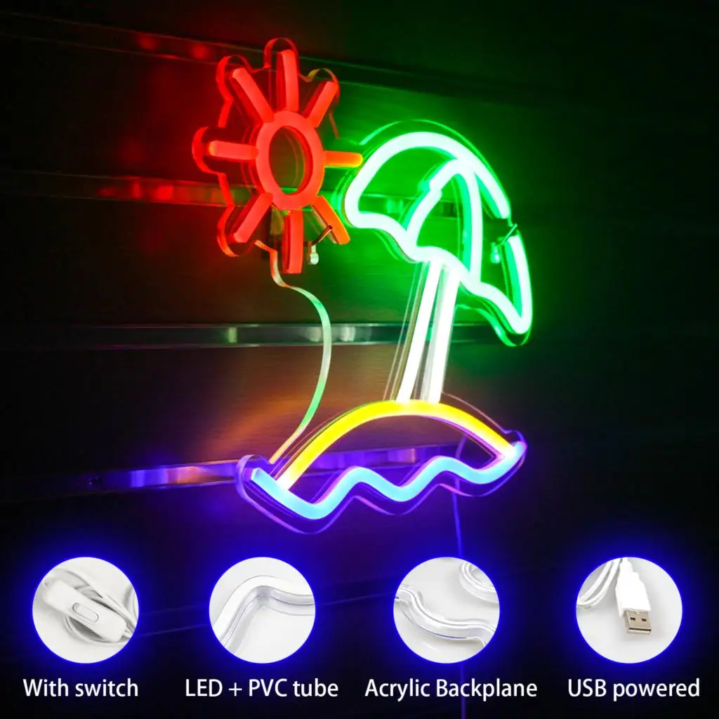 wanxing  Cute Art Lighting Party Supplies Wedding Bar Beach Sun Wall Decor Design Unique  USB With Switch  LED neon Neon Lights