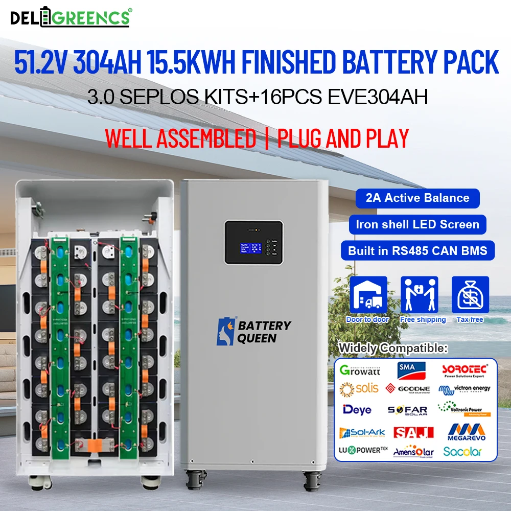 

3.0 Finished Lifepo4 15KWH Battery Pack 51.2V 280AH Seplos Kits 2A Active Balancer Power Bank Rechargeable Batteries Solar