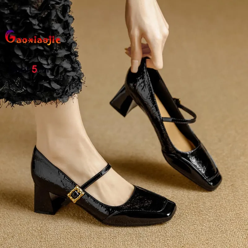 

Весенние новые женские туфли-лодочки во французском винтажном стиле, модные, на толстом квадратном каблуке, с неглубоким вырезом, на каблуке 5 см