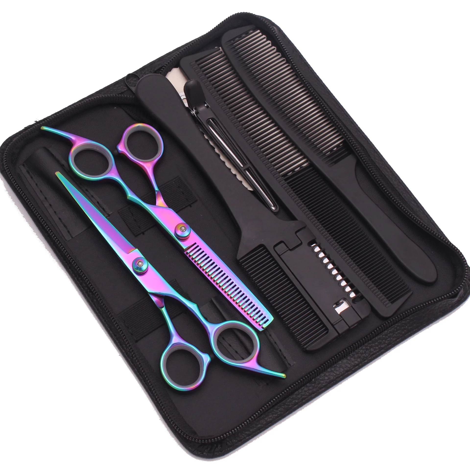 7-Piece Professional Hair Cutting Kit with Scissors & Accessories - Stainless Steel Thinning Shears for Stylists & Home Use