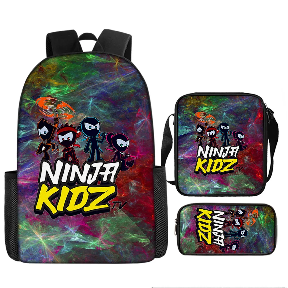 NINJA KIDZ 3-Pcs Set Child School Backpack with Shoulder Bag Pencil Bags School Bags for Boys Girls Best Gift