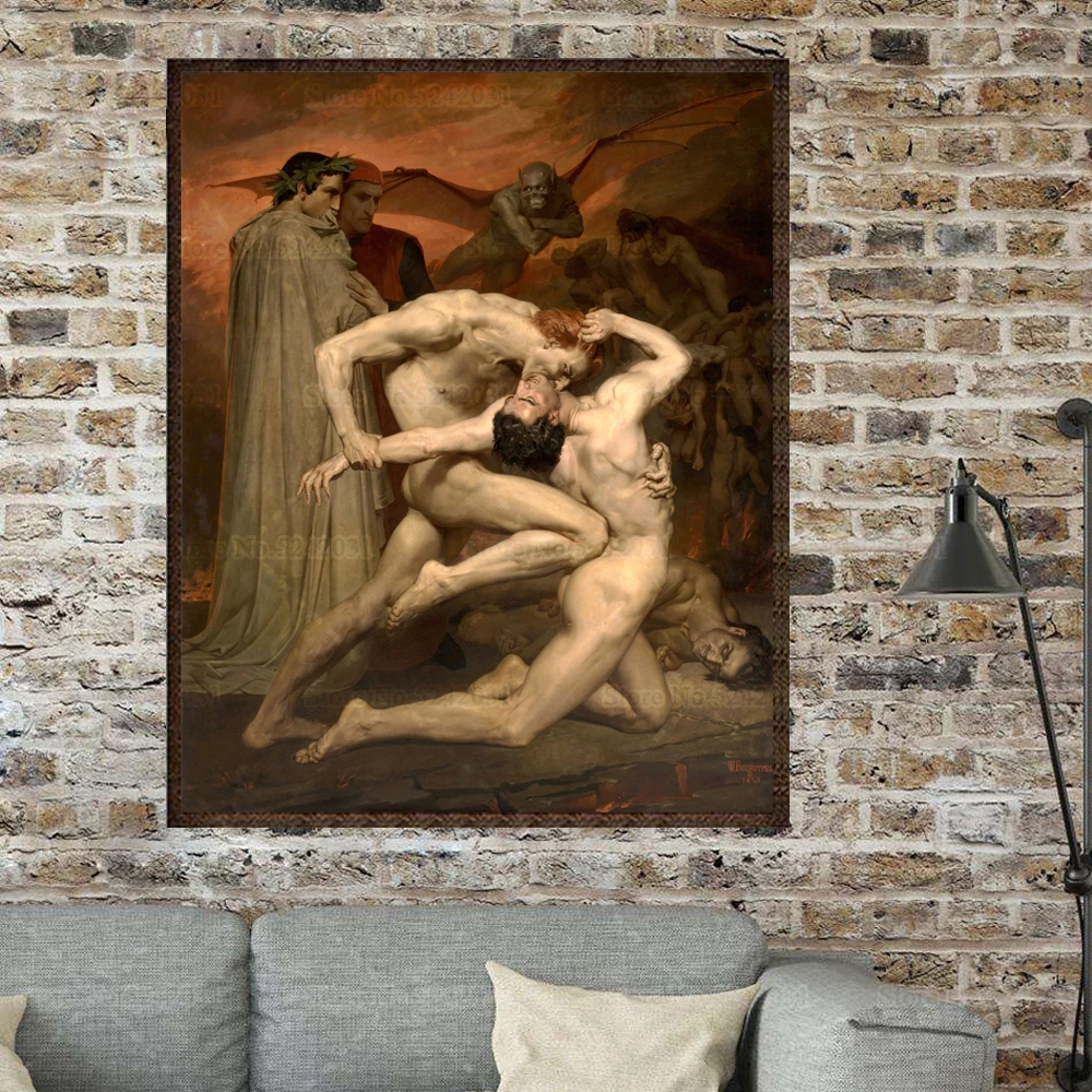 Dante and Virgil In Hell Canvas Painting Bouguereau Famous Art for Home Decoration