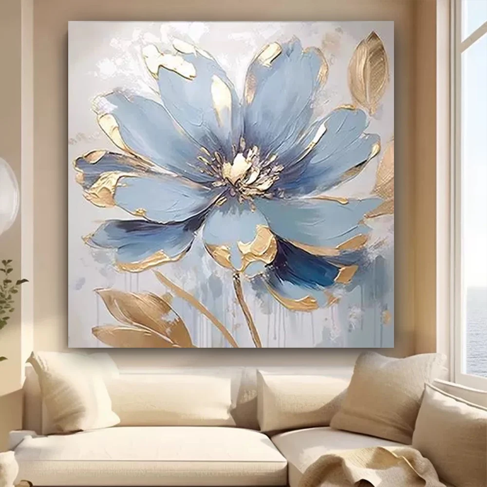نقية رسمت باليد مجردة النفط اللوحة سميكة محكم البوب الفن الأبيض الأزرق قماش اللوحة لغرفة المعيشة ديكور المنزل اللوحة