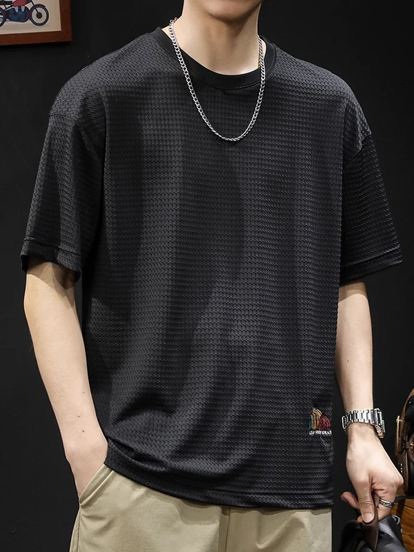 

Loose Fit Ice Silk ort Sve T-irt Men's round Ne Breathable Qui Dry Summer Faionable Brand Youth Creative Fun Print