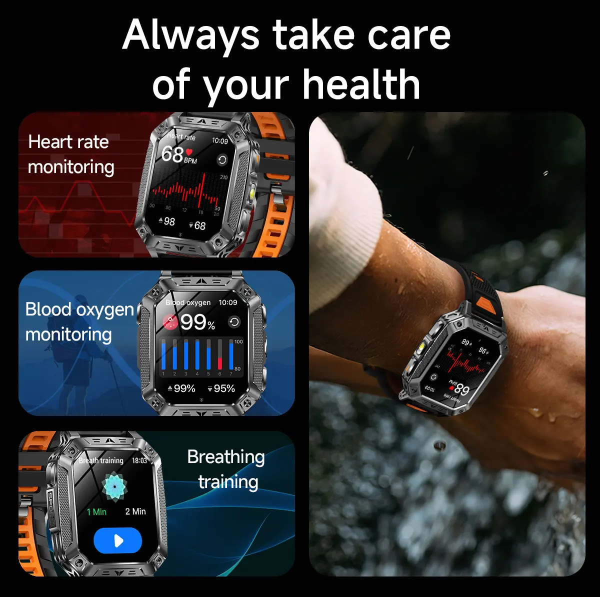 2026 Neue 1400mAh Militär-Smartwatch 10ATM Wasserdicht 2,01" AMOLED SOS+LED-Taschenlampe Herzfrequenz 100+ Sportmodi Fitness-Uhr – Detail 18