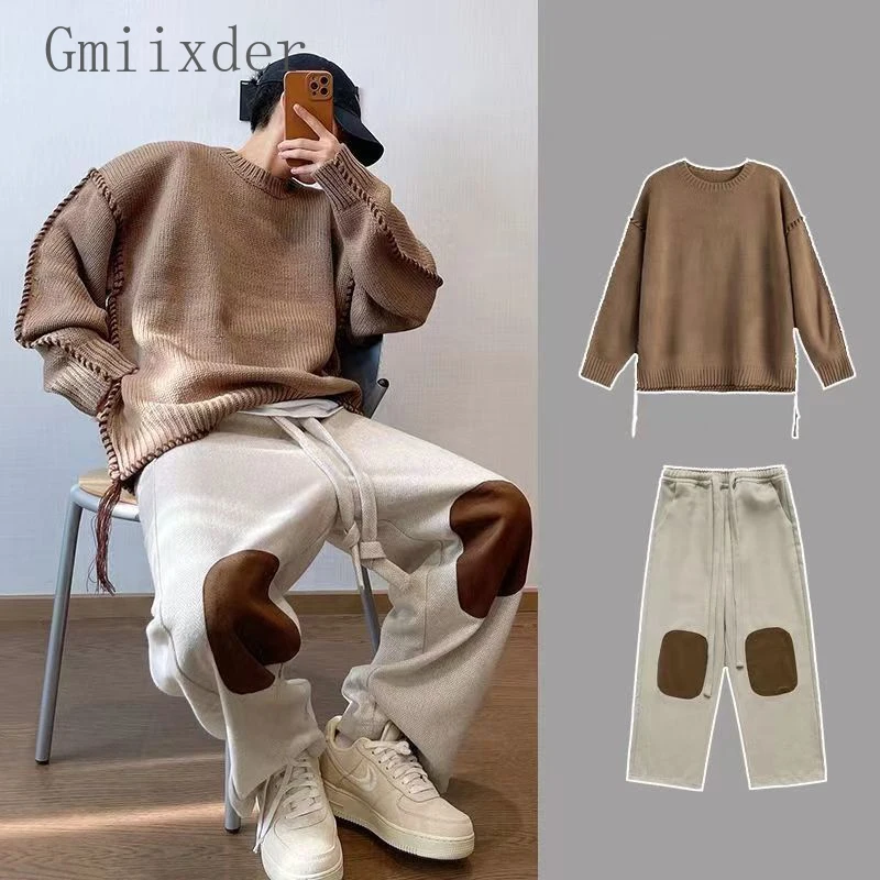 Traje informal Retro de calle a la moda para hombre, versión coreana bonita, pantalones de nueva moda para otoño e invierno, conjunto completo estético