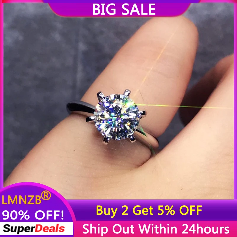 100% Original Certified Tibetan Silver Ring White Gold Color Wedding Band Solitaire 2.0ct Zirconia Rings Women Gift Jewelry