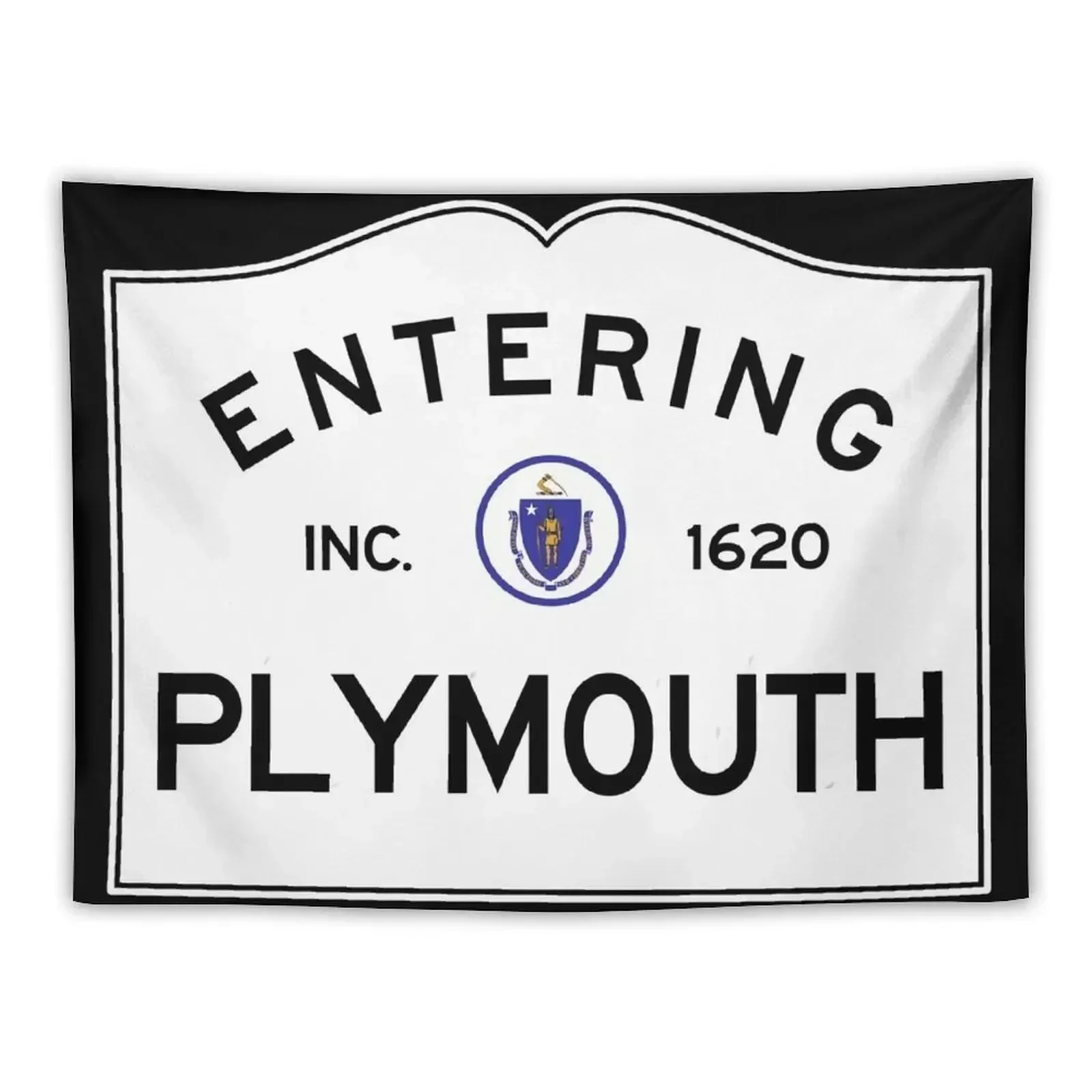 

Entering Plymouth Massachusetts - Commonwealth of Massachusetts Road Sign Tapestry Room Decorator Tapestry