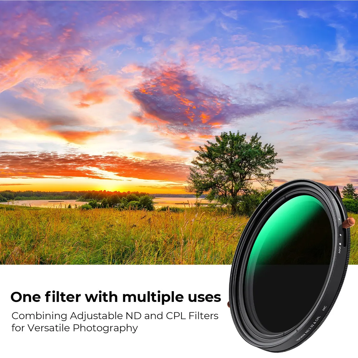 K&F Concept 67mm 82mm Nano D Series Variable Fader ND2-32 ND Filter and CPL Circular Polarizing Lens Filter in 1 for Camera Lens