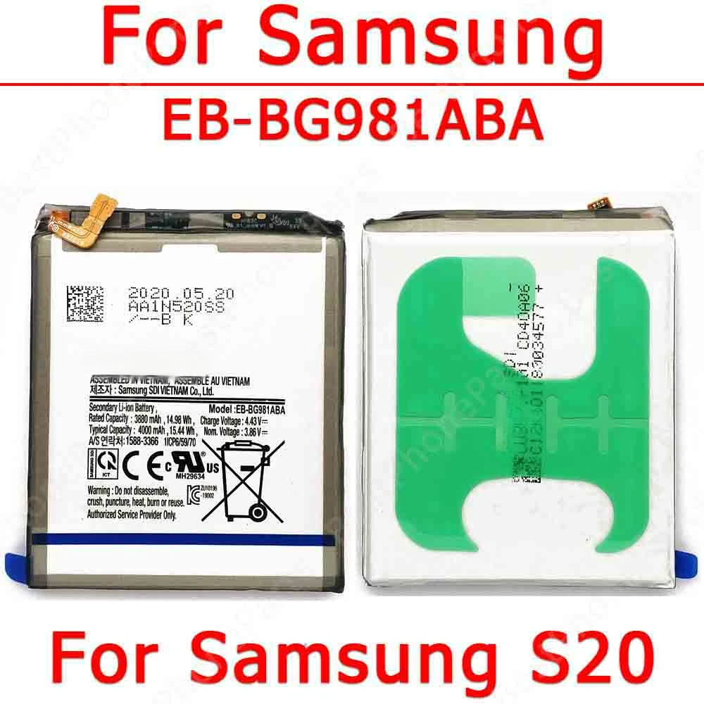 Battery For Samsung Galaxy S20 G980 G981 4G 5G Battery EB-BG981ABA Spare Parts Replacement 4000 mAh Cellphone Bateria