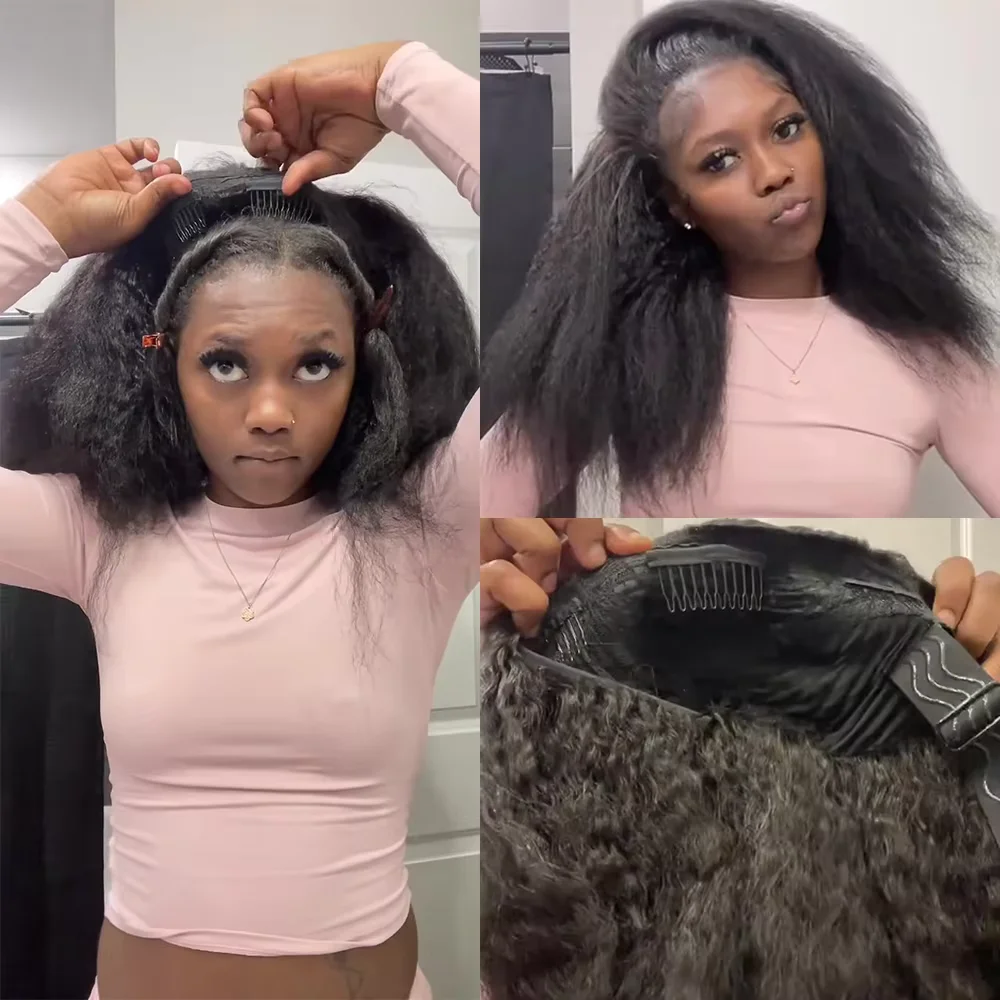 32 Inch Half Wig Human Hair kinky straight With Drawstring Glueless Wear Human Hair Beginner Friendly 250% Density