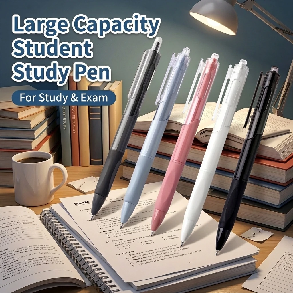 1/5Pcs Quick Drying Gel Pen 0.5mm Black Ink Press Retractable Ballpoint Pens Large Capacity Student Exam School Stationery