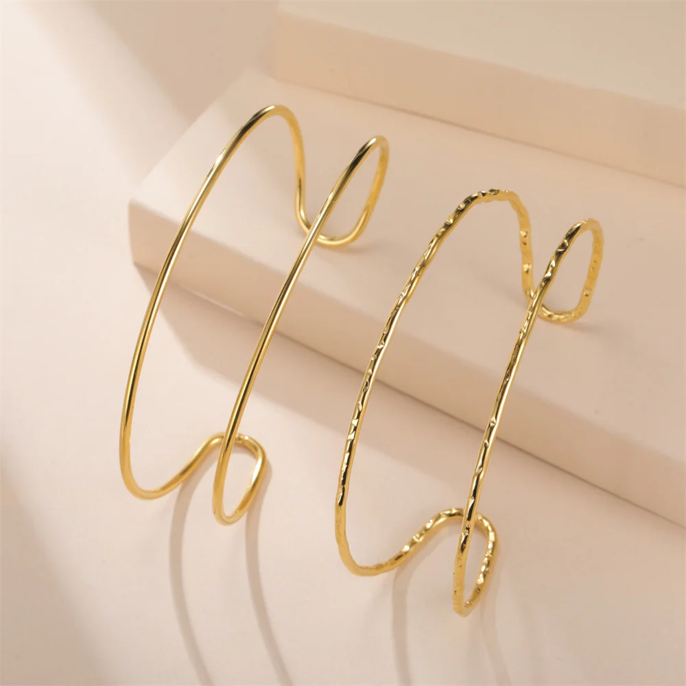 Simple C Shape Bracelets for Women Stainless Steel Gold Color Adjustable Open Cuff Bangle Jewelry Double Layered Bracelet Gifts