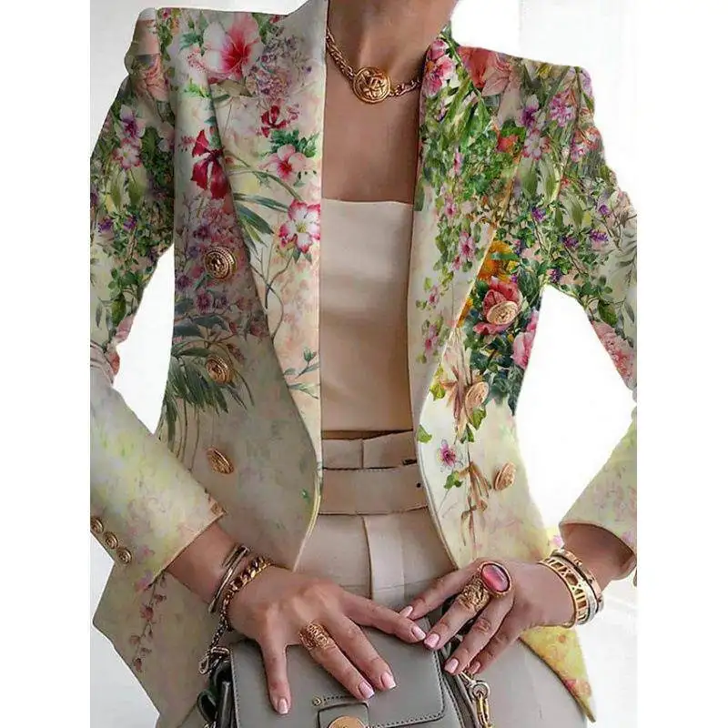 Fashionable Printed Slim Fit Women's Suit Casual Style Long Sleeve Plant Floral Patterned Autumn Wear for eBay Cross-Border