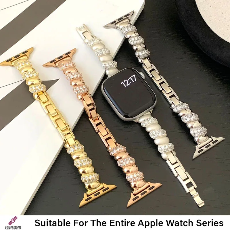 Correa de pulsera de joyería de circón de lujo para Apple Watch Band mujer 38-49mm iWatch Series 10 9 8 7 6 5 4 3 2 SE Ultra espiral de cobre