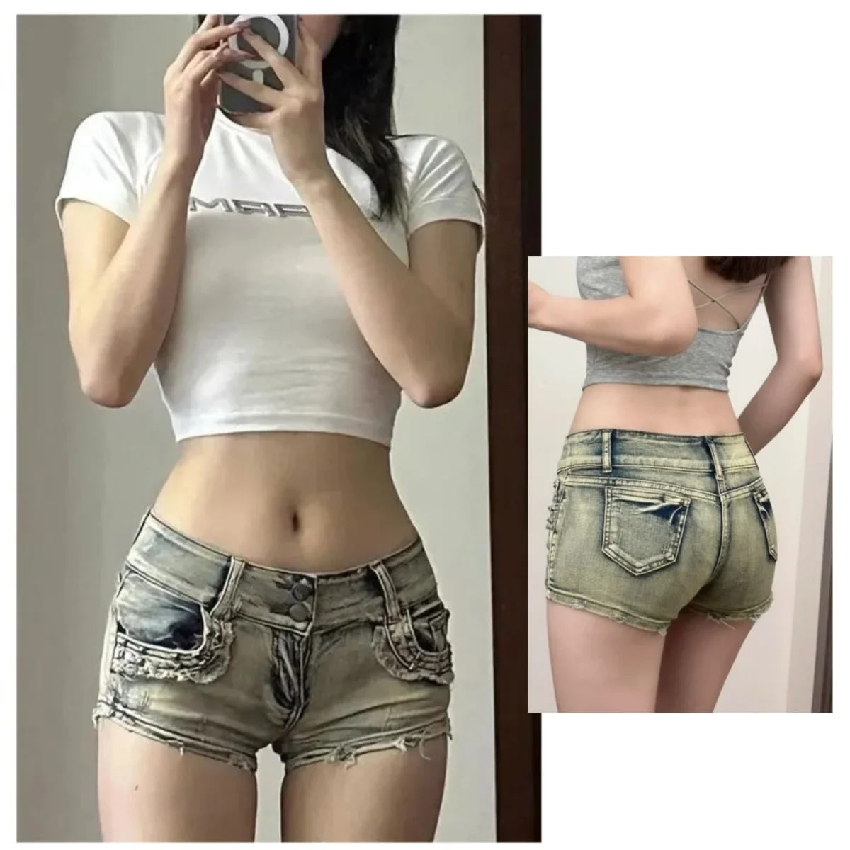 Women's Low Rise Denim Super Shorts Nostalgic Blue Hot Girl Style Denim Shorts Y2K Sexy Jean Shorts Summer Street Hot Pants New
