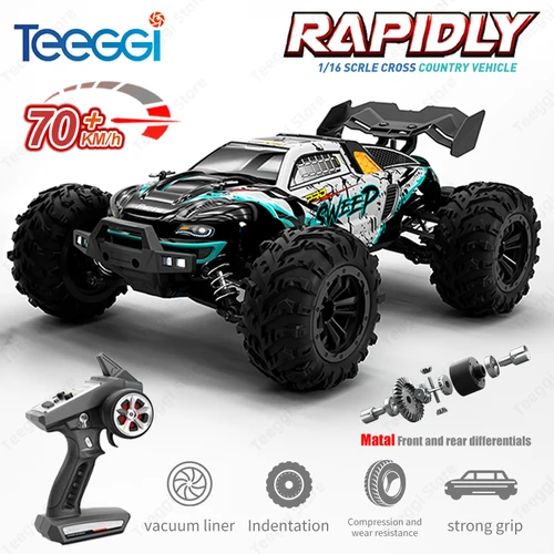 Teeggi 16101 /16102 プロ 1:16 高速 RC カー LED ライトドリフト 70 キロ/h 4WD RC オフロードカーモンスタートラックのおもちゃ子供のギフト用