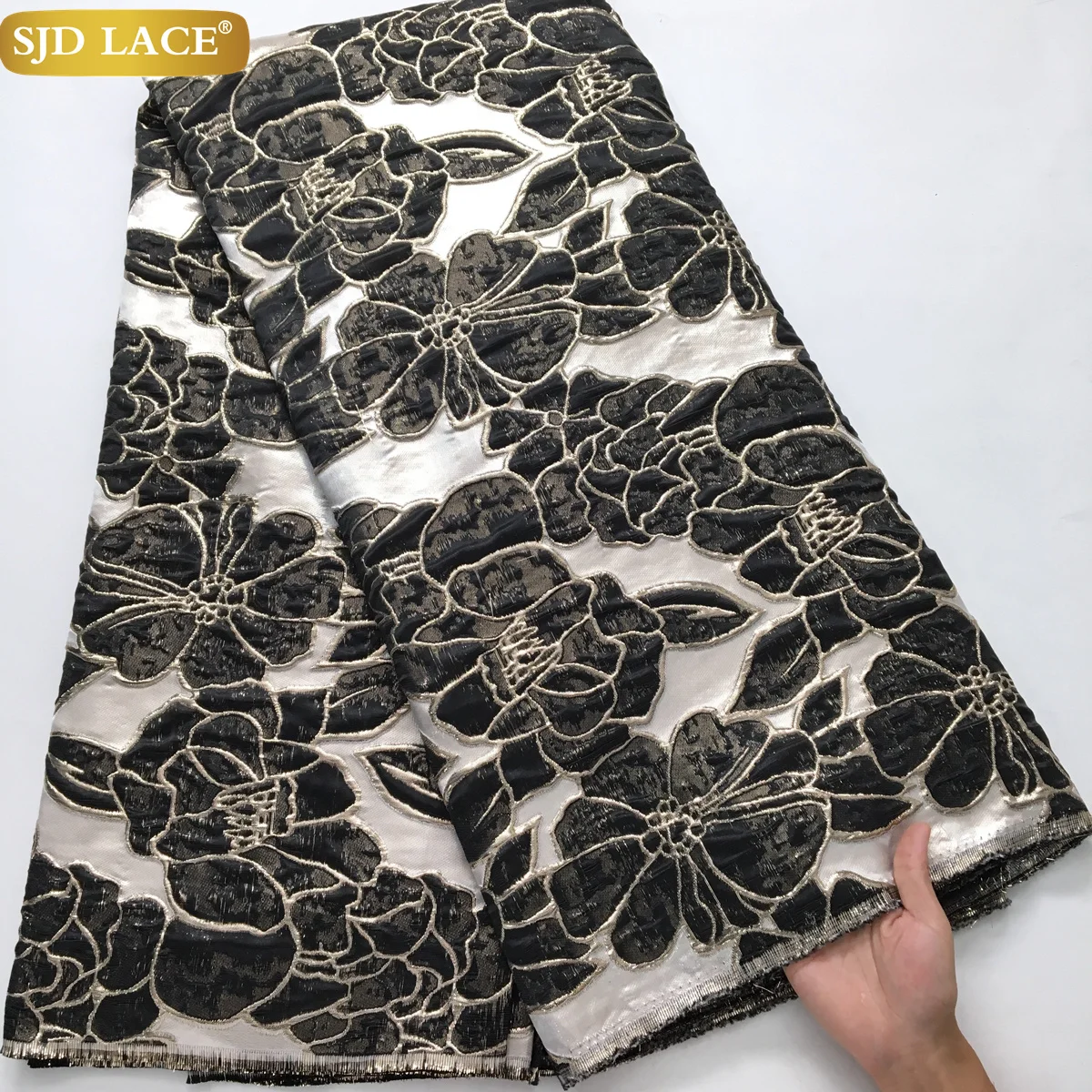 SJD LACE Nigerian Brocade Lace Fabrics 2024 High Quality French African Tulle Jacquard Gilded for Sewing Women Wedding Dress4002