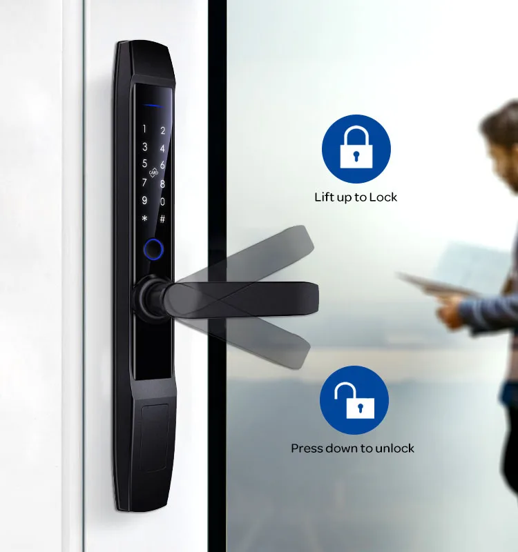 سبائك الزنك تويا المنزل الذكي قفل ببصمة الأصبع مع تويا واي فاي APP IC بطاقة رمز بدون مفتاح الذكية الإلكترونية الألومنيوم قفل الباب المنزلق #5