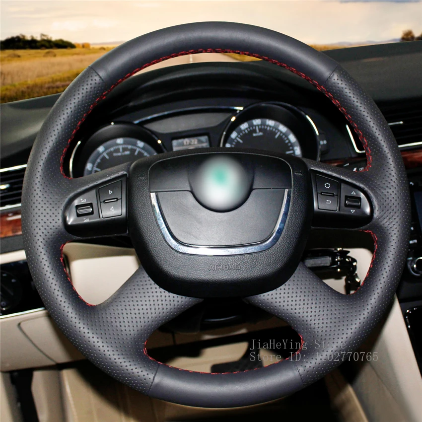 

DIY Hand-Stitched Non-slip Leather Steering Wheel Cover for Skoda Octavia Octavia a5 a 5 Superb 2013 Fabia Interior Accessories