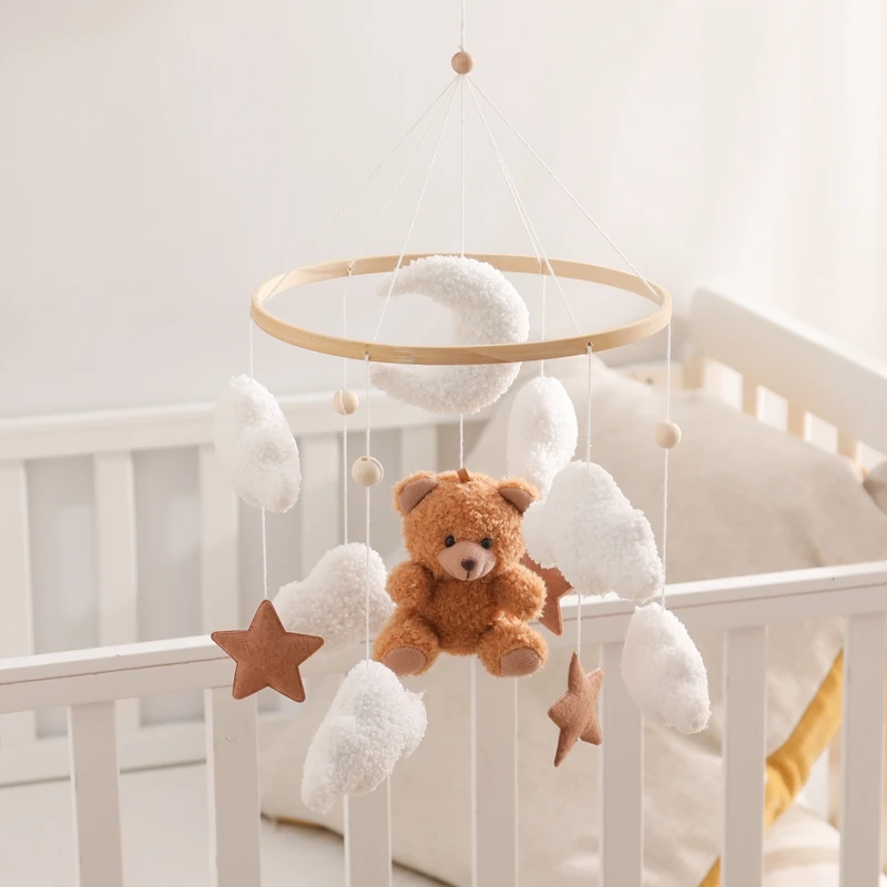 Baby Mobile for Crib Decor Cartoon Brown Bear Mobile for Bassinet Baby 0 12 Months Toys Wooden Rattle Bed Bell Crib Mobile Arm