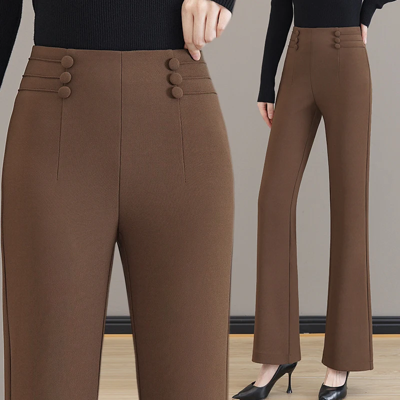 

Женские брюки микро-клеш, новая осенняя мода, с высокой талией, для невысоких, свободного кроя, стройнящие, повседневные брюки-клеш на весну-осень