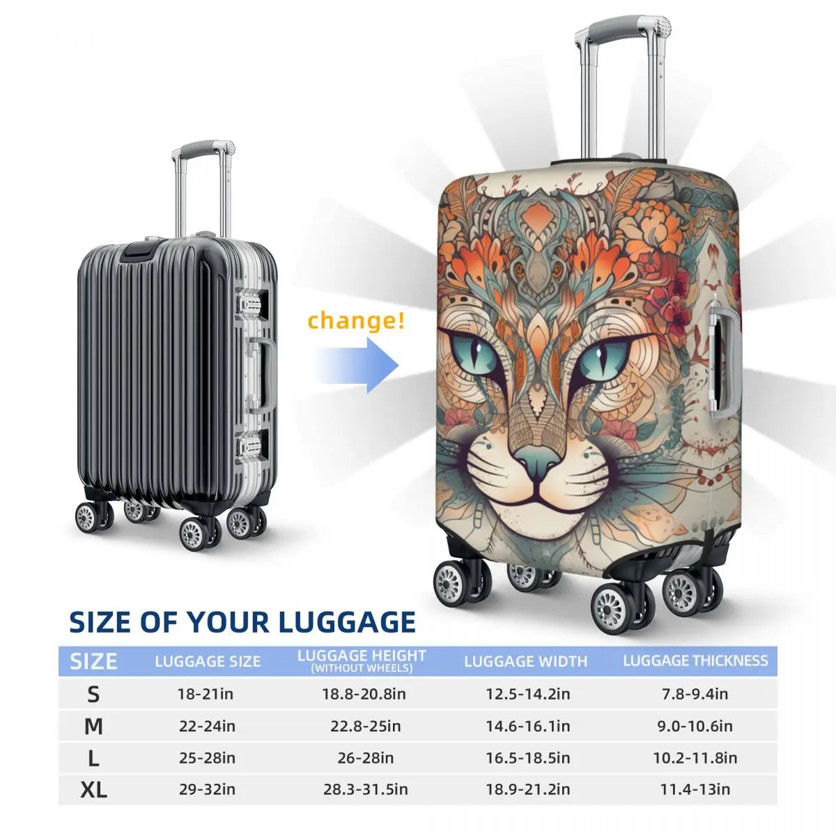 Cat Suitcase Cover Holiday Animal Floral Mandala Useful Luggage Supplies Travel Protection