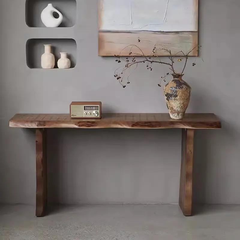 &Simple Console Table Vintage Rectangle Beauty Trendy Rustic Brown Console Meuble Furniture Living Room