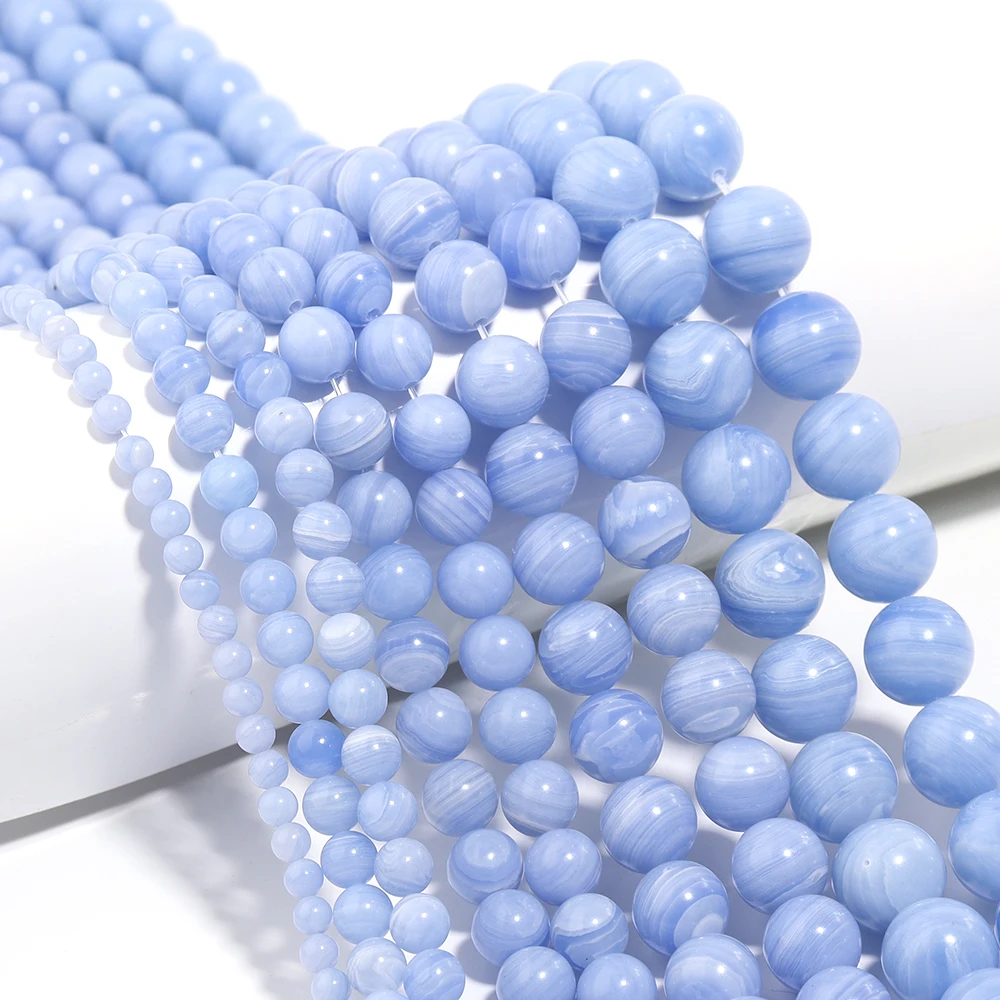Natural Light Blue Agate Stone Beads Round Loose Spacer Beads For Jewelry Making DIY Necklace Bracelet Accessories 4/6/8/10/12mm