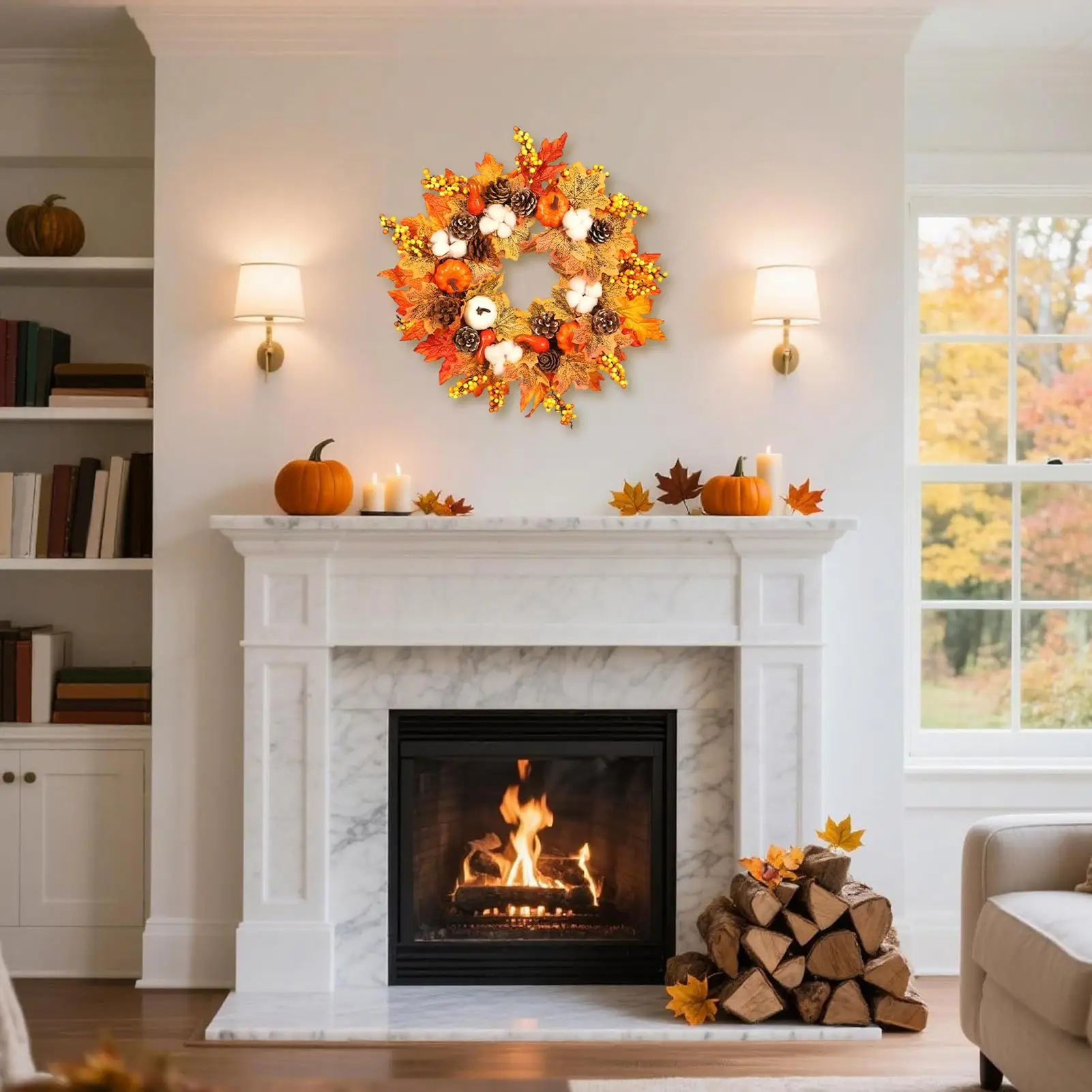 

Fall Wreaths For Front Door 17.72inch Fall Front Door Wreath Artificial Seasonal Pumpkins Berries Leaves Signs For Indoor