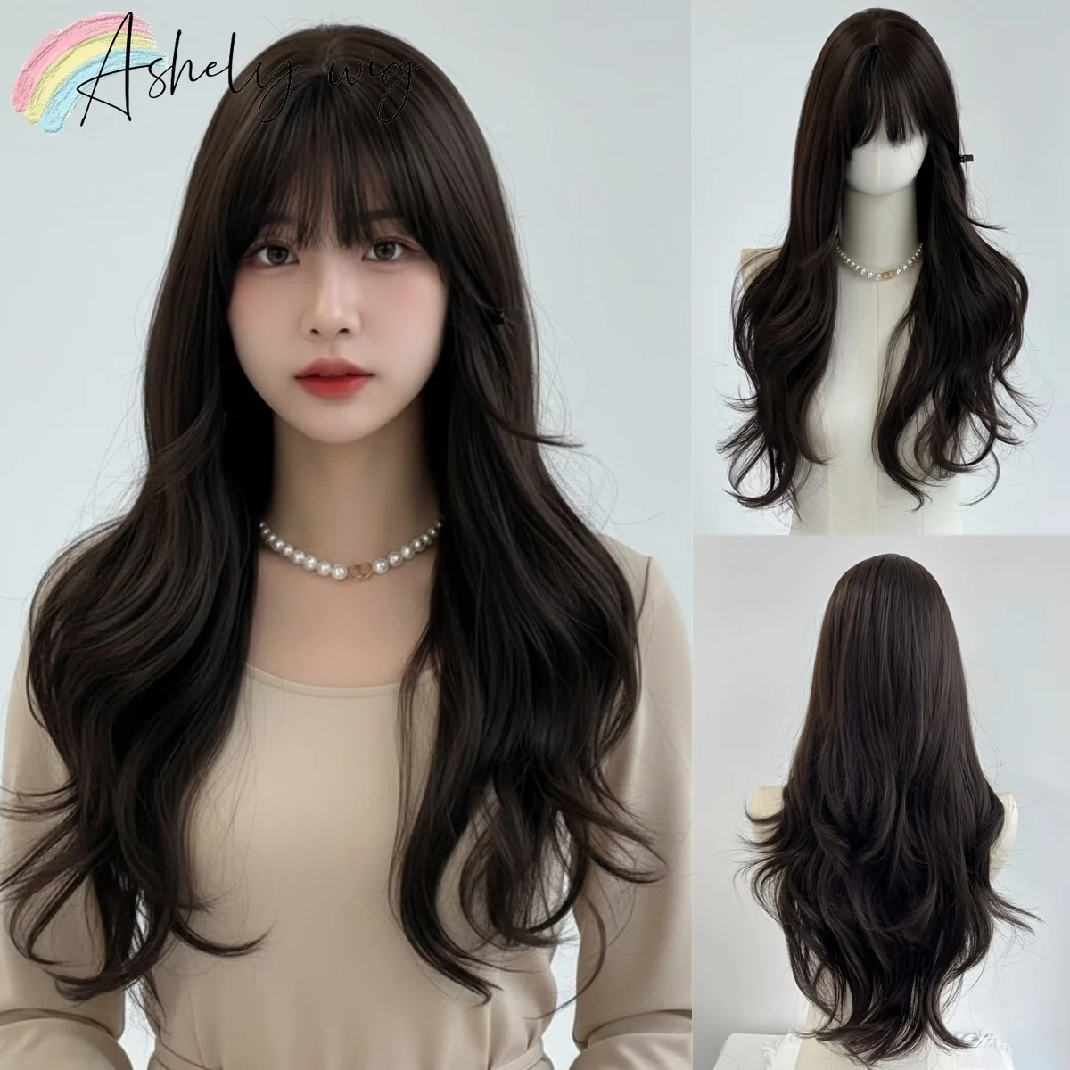 

Натуральный черный парик с повязкой на голову для женщин Модный новый стиль с пушистой целой головой и длинным волнистым париком для ежедневного использования