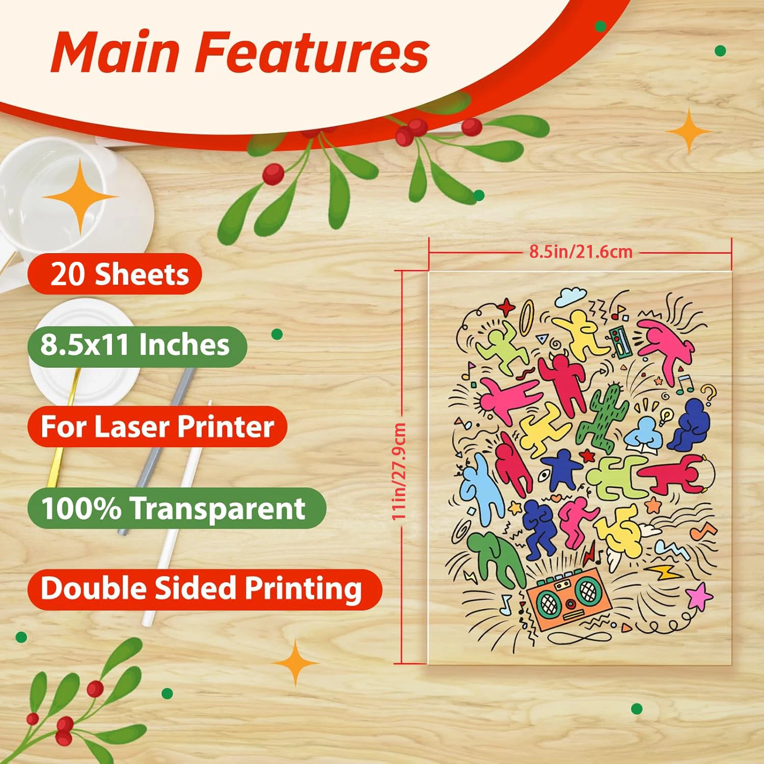 ESHANG Double Sided Transparency Film US Letter 20 Sheets, 10mil 100% Clear, Laser Printer Only for PCB & Screen Printing