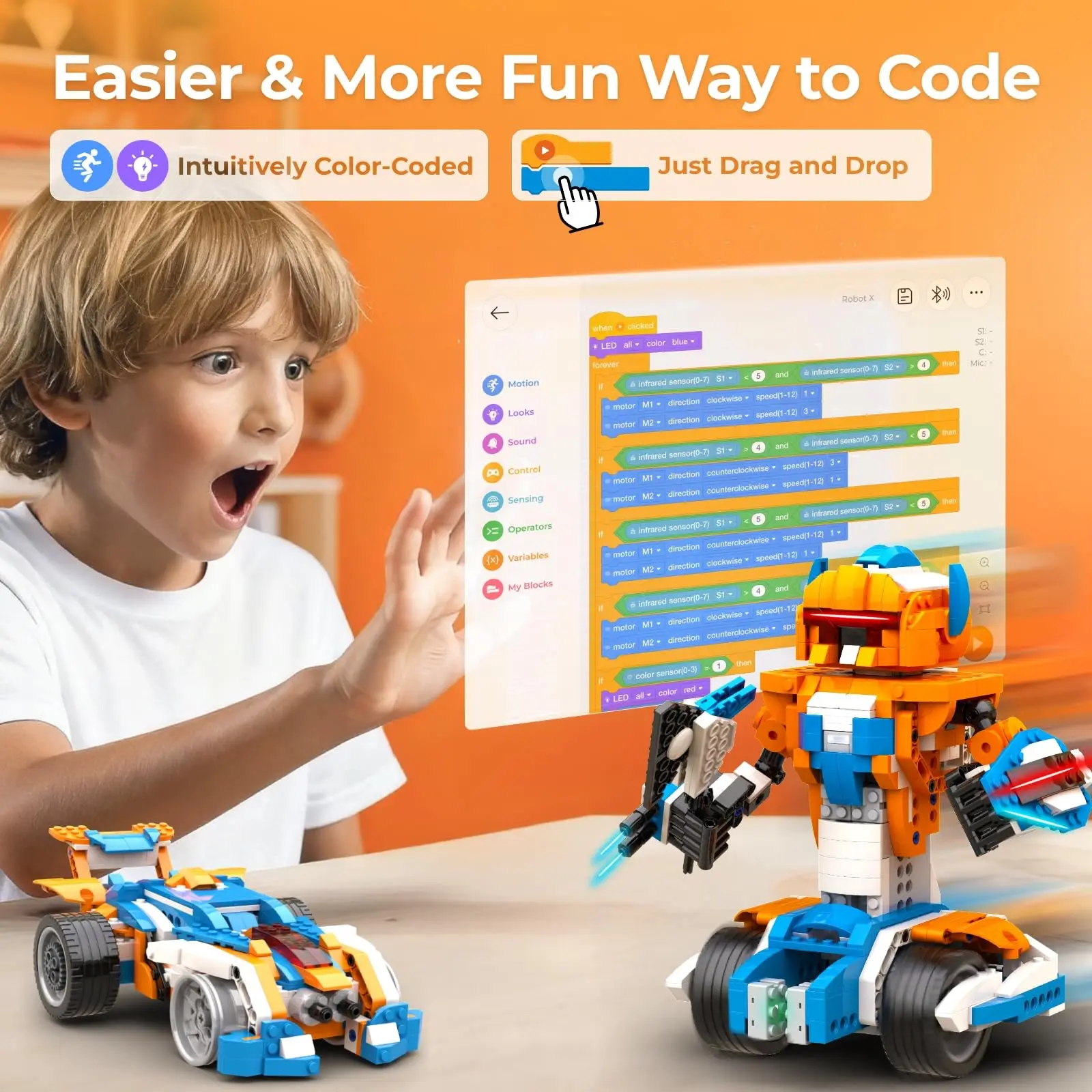 Apitor Robot Building Kit, 12-in-1 Programmable APP Remote Control RC Car, STEM Robotics Coding Set, Educational Birthday Gifts