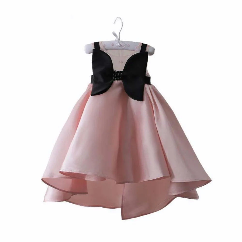 Vestido macio longo com arco para crianças, Vestido de princesa com cauda rosa, Vestes para meninas, Princesse