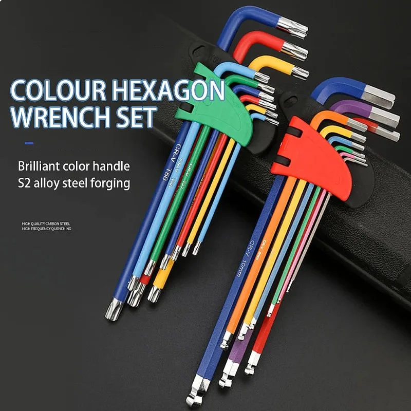 

9Pcs S2 Alloy Steel Hex Key Allen Wrench Set 1.5-10mm Quick Snap Ball End L-Shape Hand Tool