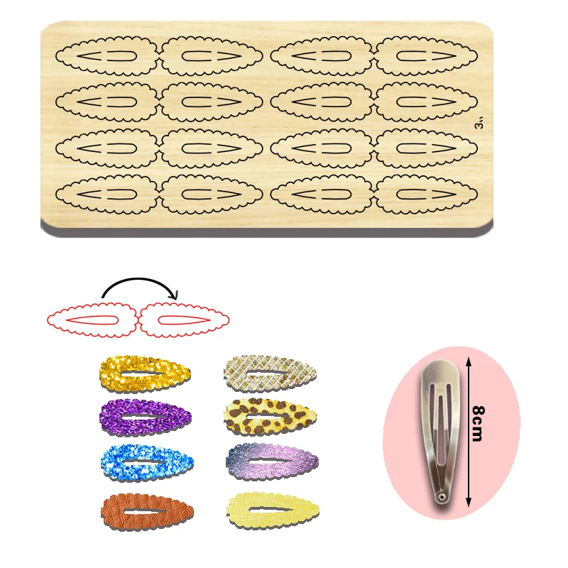 

1 piece Multiple 3-inch hair clips and multi size bow bottom wooden cutting dies are suitable for most cutting machines