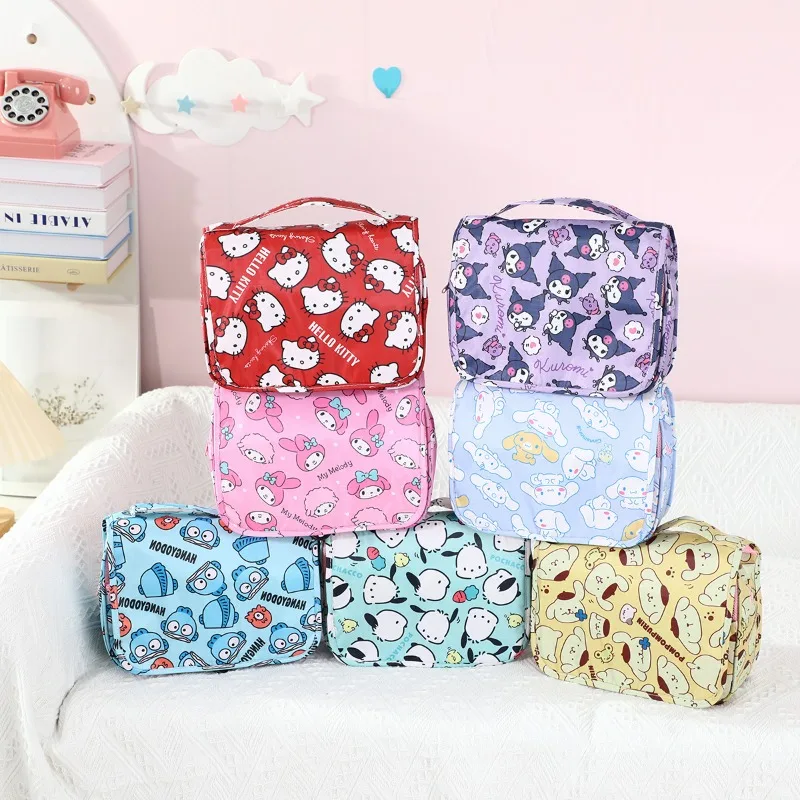 

New Sanrio Kawaii Hello Kitty Cosmetic Bag Portable High-Capacity Handbag Multifunction Women Lipstick Storage Pouch Girls Gifts