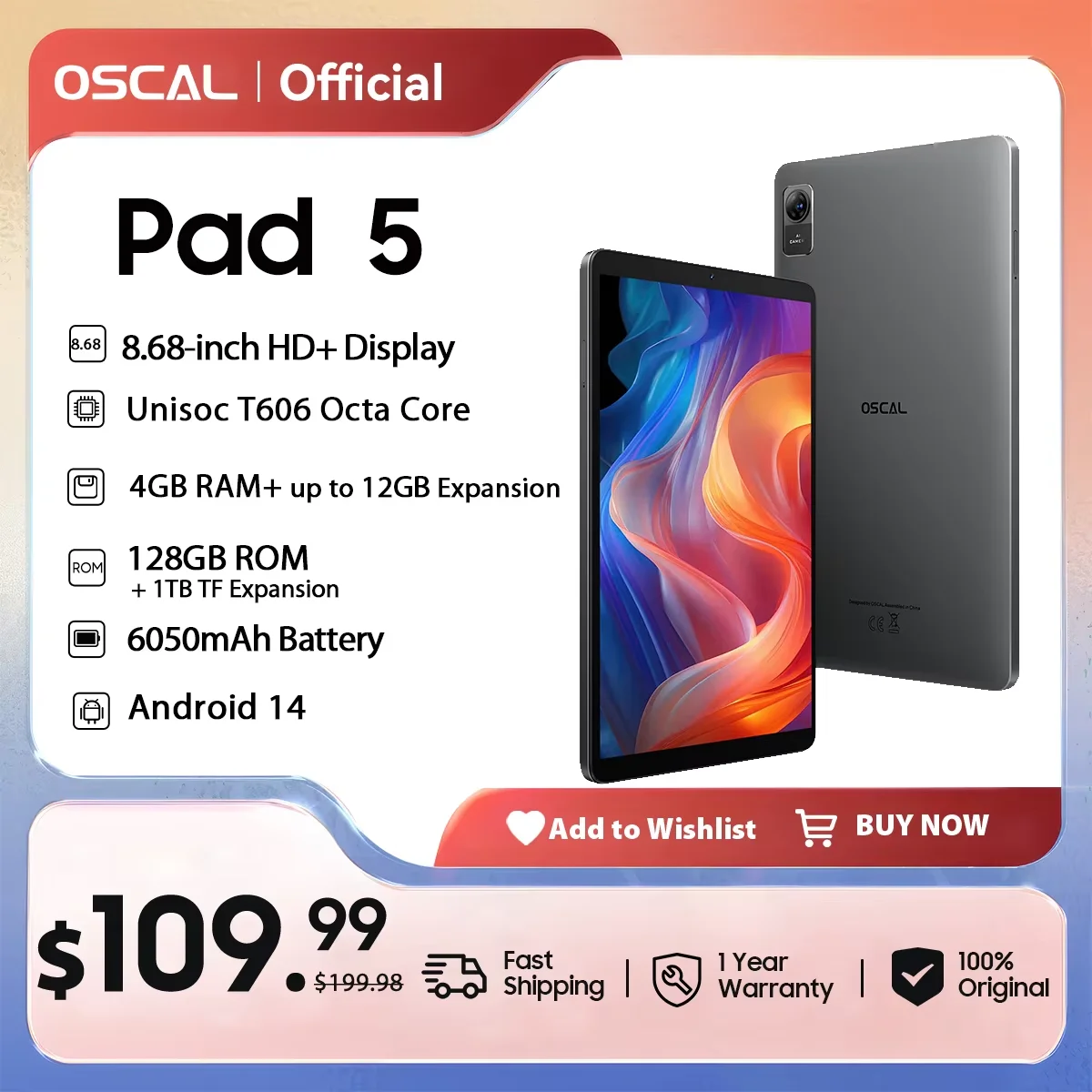 OSCAL Pad 5 Tablet PC 8.68-inch Display Unisoc T606 Octa-core 4GB 128GB 6050mAh Dual Speaker 4G Tablets Blackview Android 14