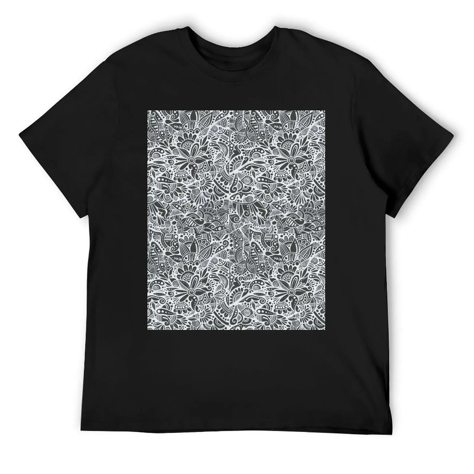 Black and White Floral Zentangle T-Shirt new edition customizeds anime tshirt shirts graphic tee men workout shirt