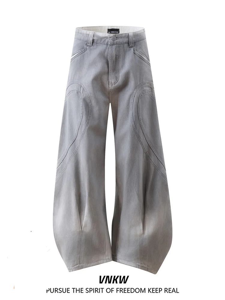 

Винтажные джинсы Waed, белые джинсы с ножом, мужские повседневные свободные прямые брюки с высокой талией и застежкой-молнией, модная брендовая рабочая одежда