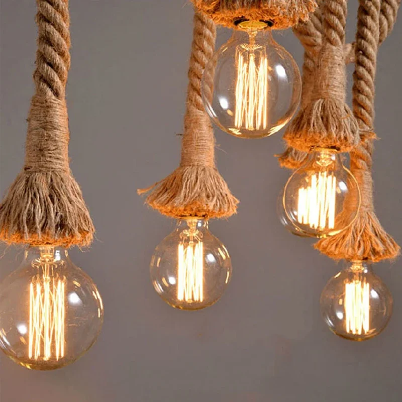 E27 Vintage Retro Hemp Rope Lamp Bases Home Chandeliers LED Light Base AC85V-265V Lamp Holder for Ceiling Home Decoration