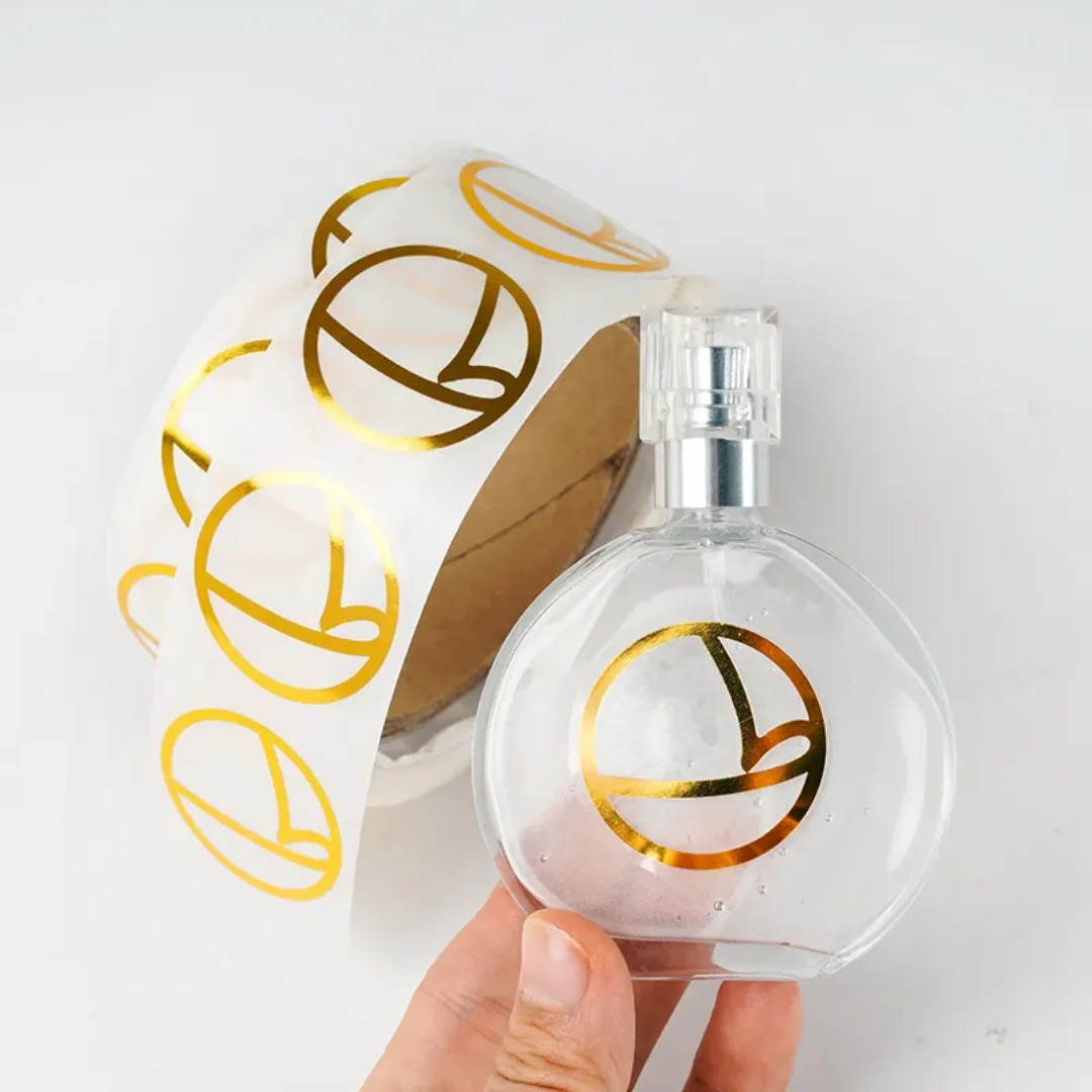 Waterproof Adhesive Personal Transparent Gold Foil Logo Stickers Custom Printed Labels Hot Stamping for Business Use