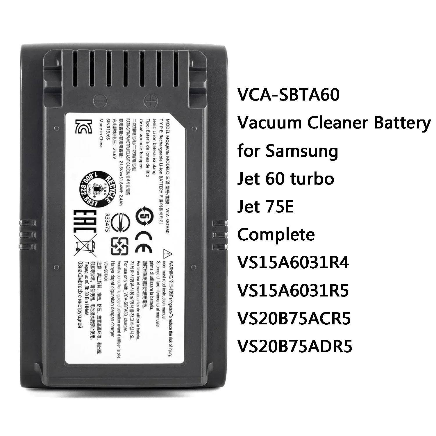 

For Samsung VCA-SBTA60 Vacuum Cleaner Battery Jet 60 Turbo Jet 75E Complete VS15A6031R4 VS15A6031R5 VS20B75ACR5 VS20B75ADR5