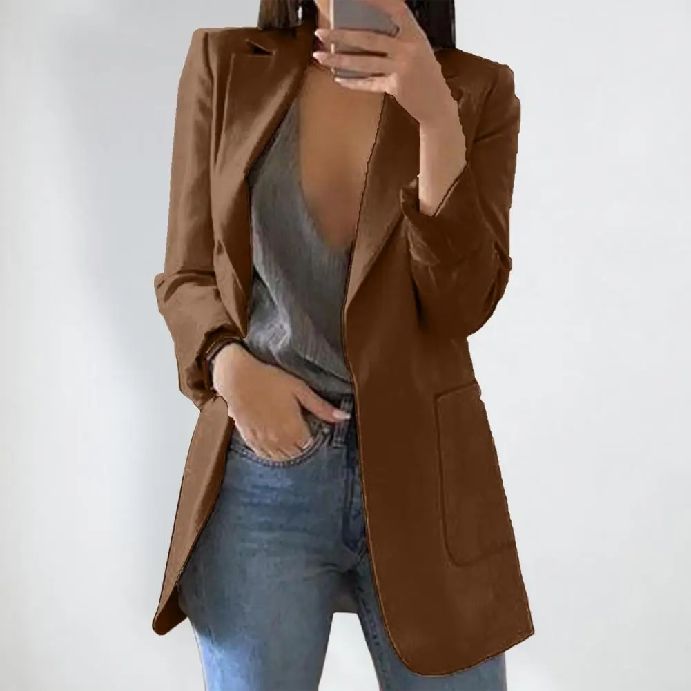 

Breathable Women Suit Jacket Elegant Women's Suit Coat with Lapel Pockets for Business Office Slim Fit Solid Color Outwear