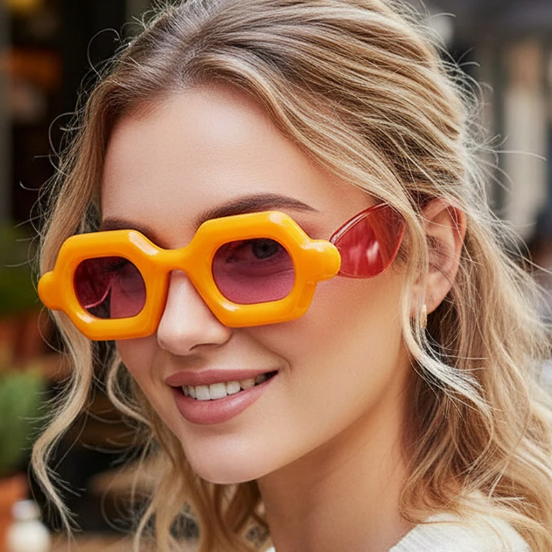 

SO&EI Retro Unique Square Candy Color Women Sunglasses Fashion Brand Designer Wide Legs Shades UV400 Men Gradient Sun Glasses