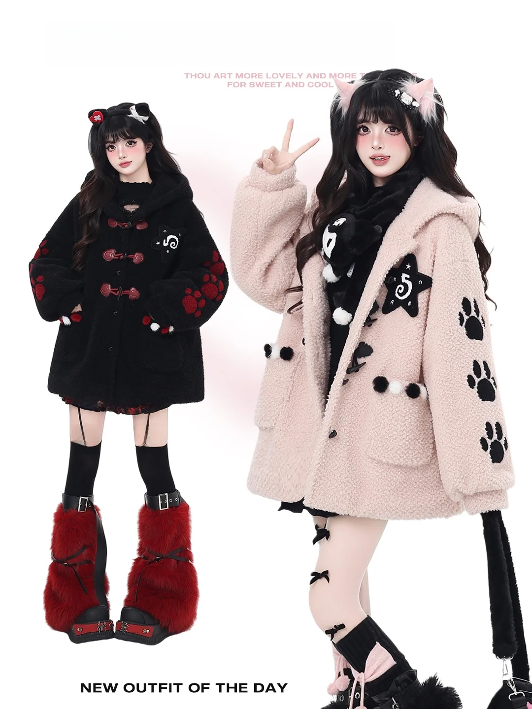 

Милое теплое женское зимнее пальто с вышивкой в виде лапок, с капюшоном, из овечьего флиса и хлопка, утолщенное, с длинными рукавами, повседневное, свободного кроя